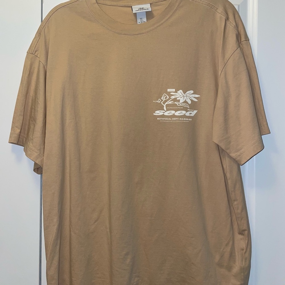 H&M Mens Graphic T-Shirt Large Beige